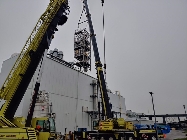 R. Baker & Son rigging crew performing pre-construction planning and heavy equipment rigging for demolition and industrial plant relocation project